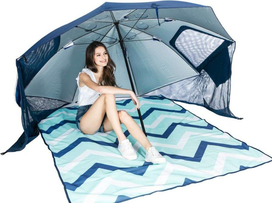 Camp Furniture * | Cgear Multimats Sand-Free Beach Umbrella Navy Blue